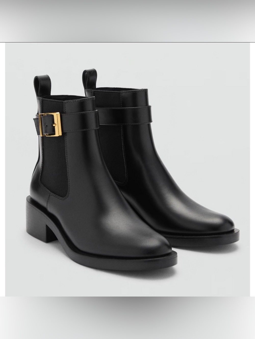 NEW MANGO MNG PEDRO BLACK GOLD BUCKLE DETAIL ANKLE BOOTS BOOTIE SZ 39 US 8.5